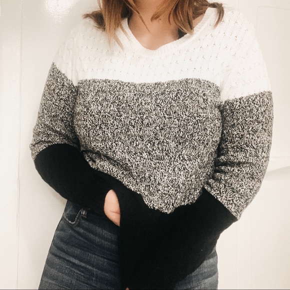 Sweaters - Black, Grey & White Knit Sweater